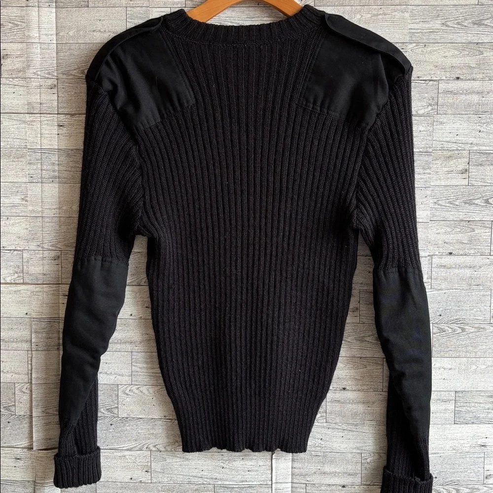 Citadel sweater men's black wool commando military shoulder‎ & elbow Patches 42